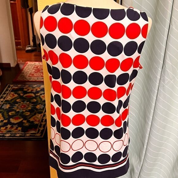 EUC Charter Club Sleeveless Top, Red, white & Blue Circles, Gold buttons #YC10 - Picture 3 of 6